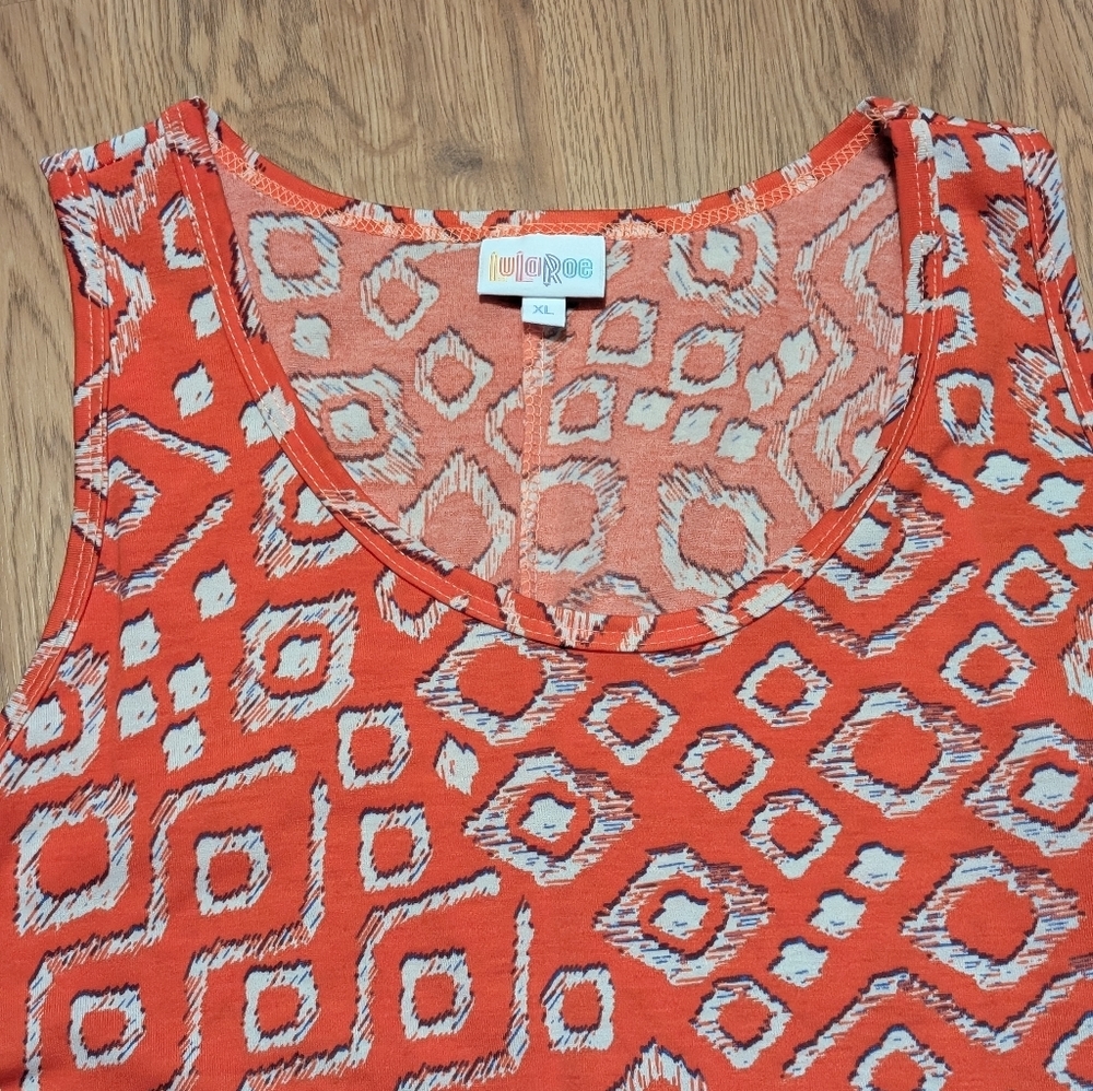 LuLaRoe Dani Maxi Dress XL NWOT Orange White Geometric Tribal Sleeveless Tank - Picture 6 of 8